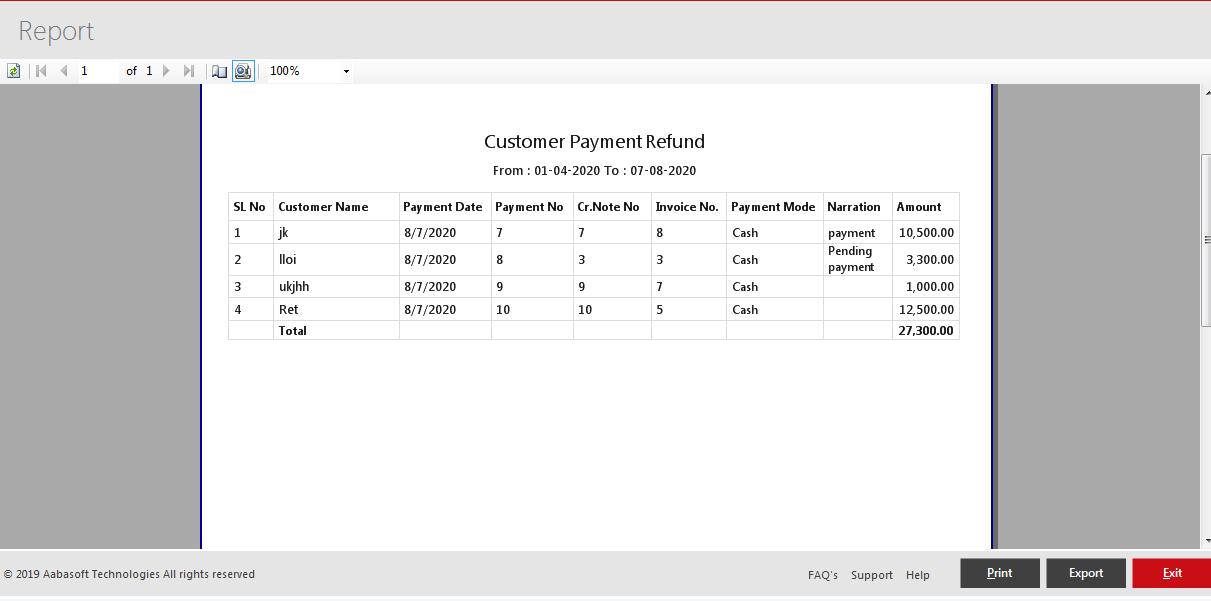 Customer Payment Refund Print View