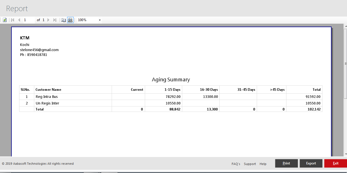 Aging Summary Report View