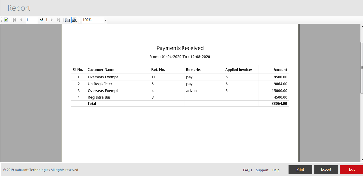 Payment Received Report View