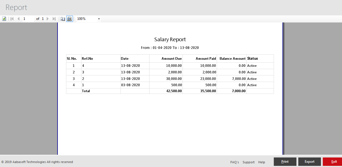 Salary Report Print View