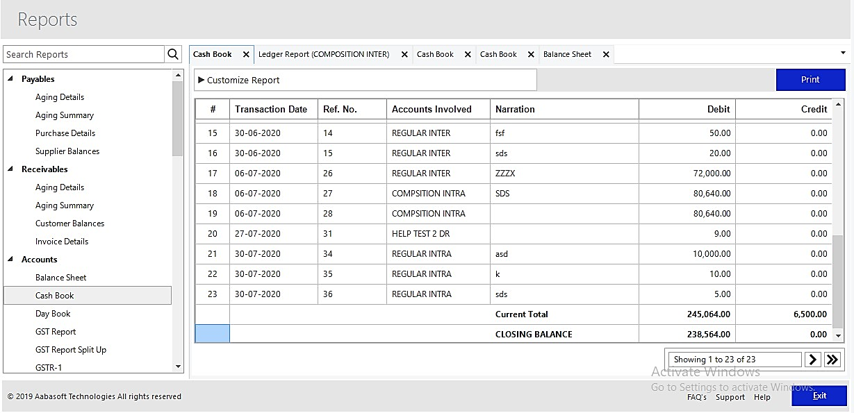 Cash Book Reports