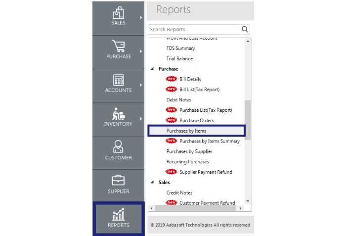 Purchase By Items Report In ACCOXI