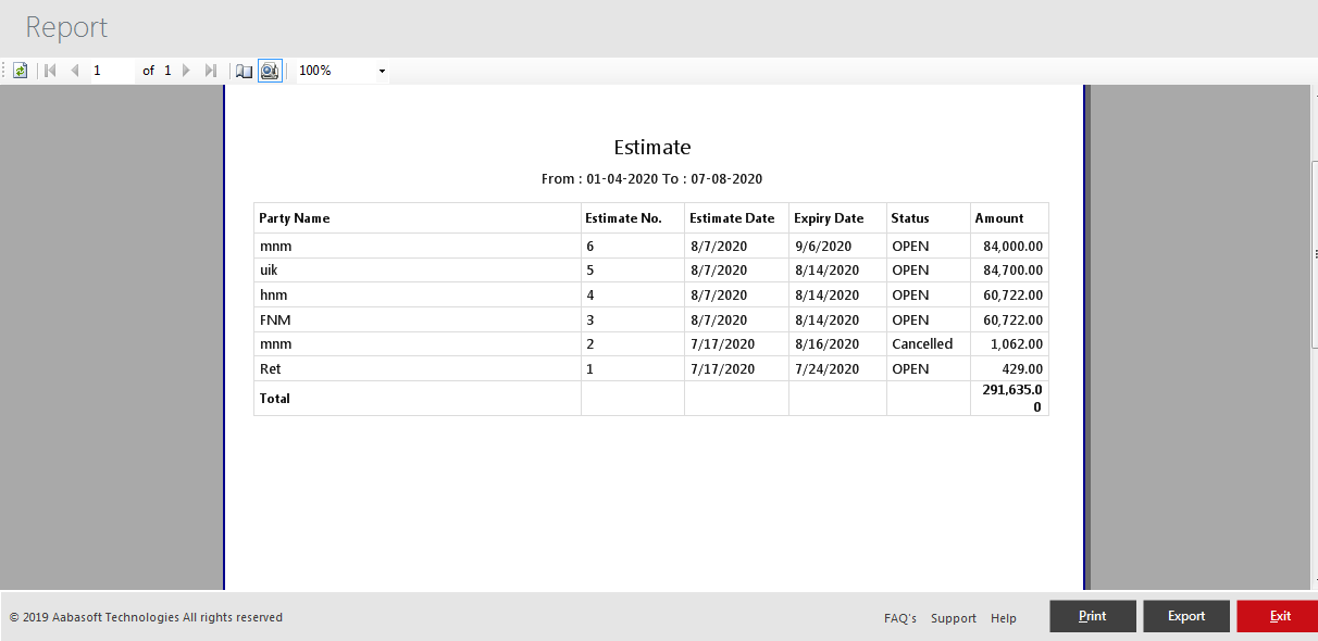 Estimate Print View