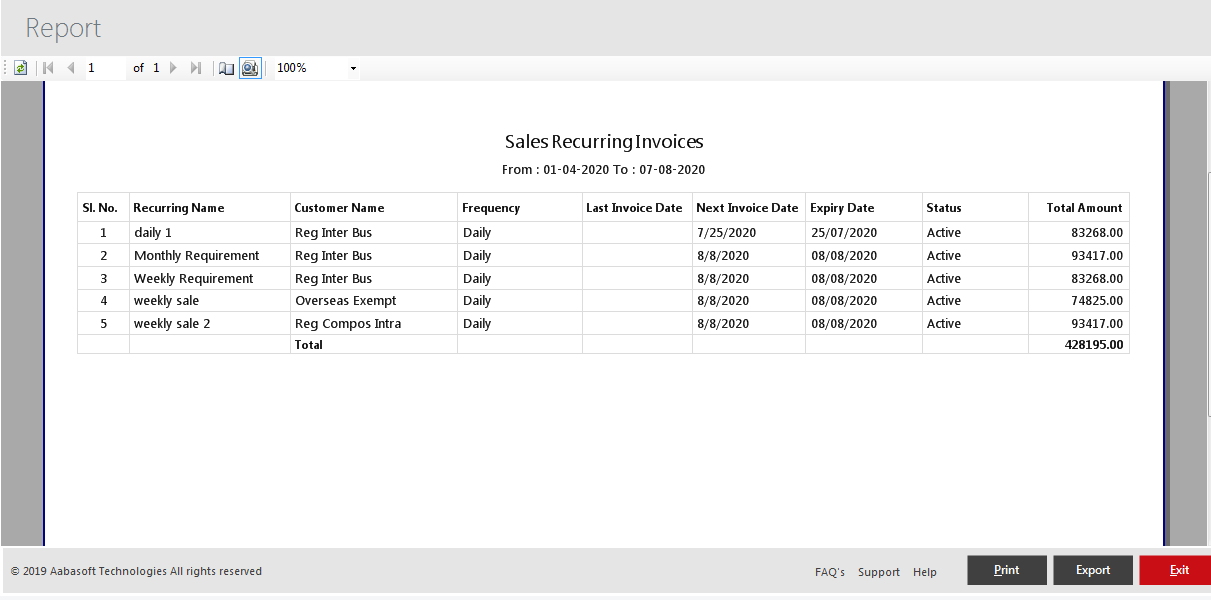 Recurring Invoices Print View