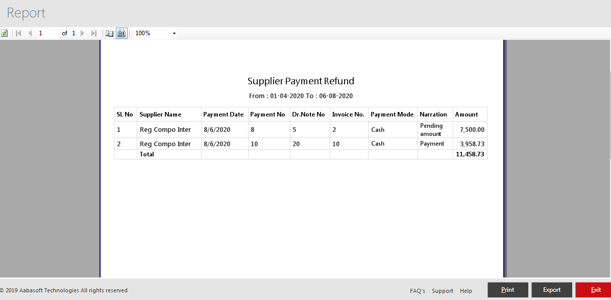 Menus Available In Print View Refund Report