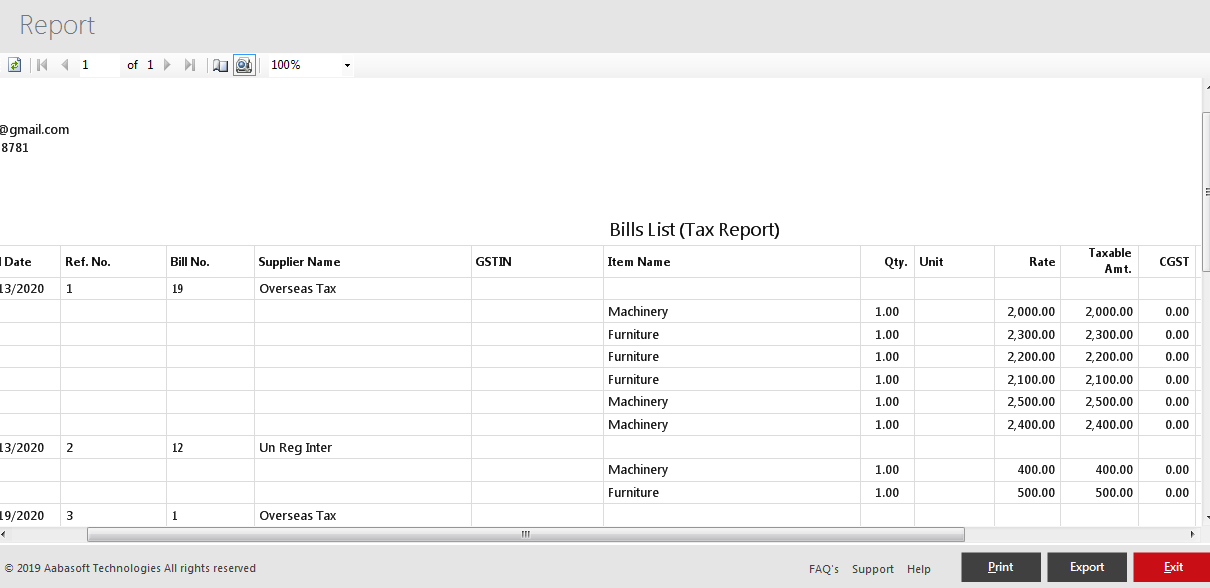 Menus Available In Print View Bills List