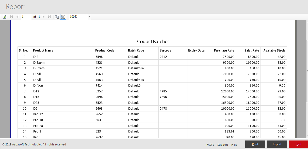 Product Batches Print View