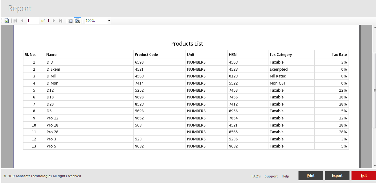 Product List Print View