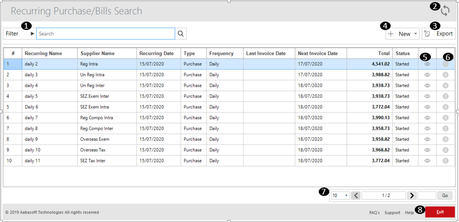 Menus Available In Recurring Search