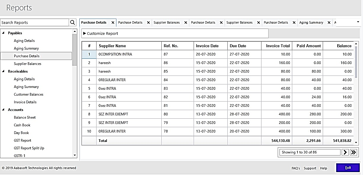 Purchase Details Report