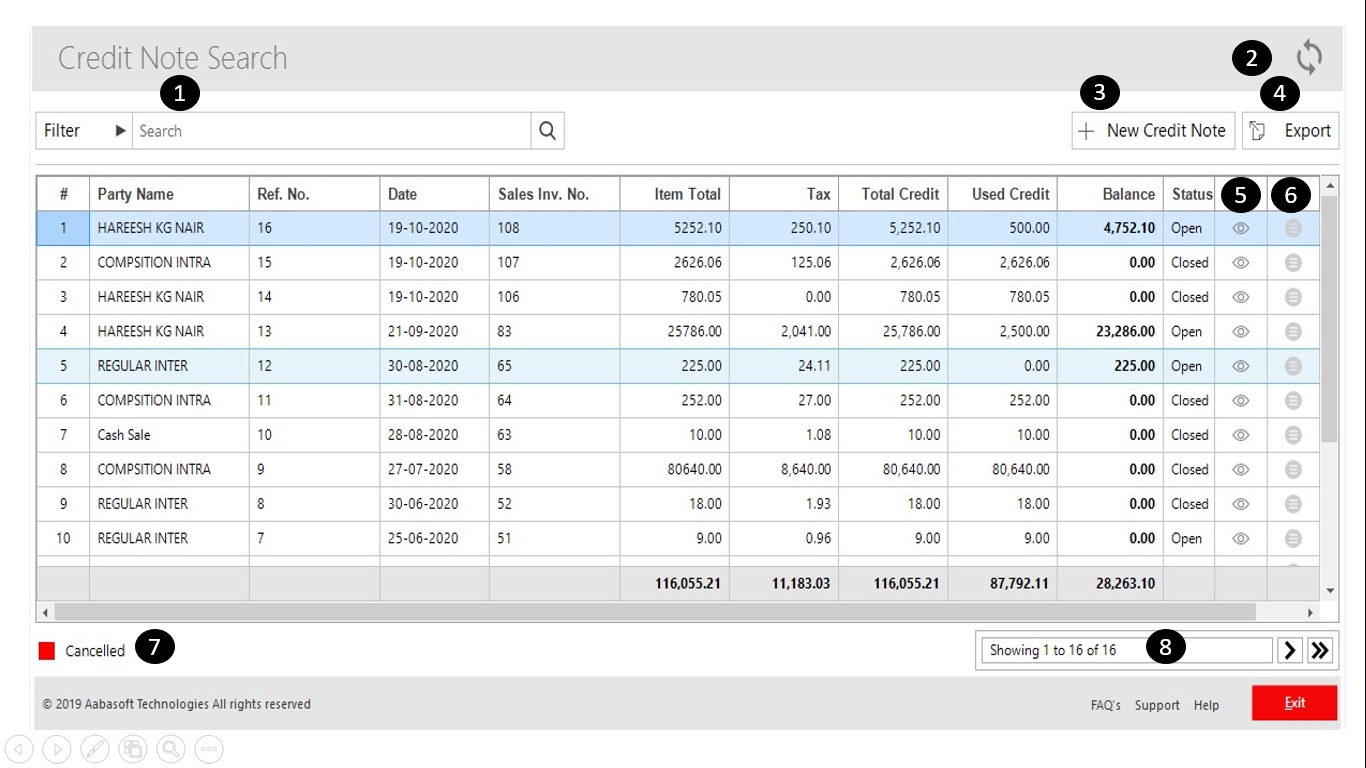 Credit Note Search