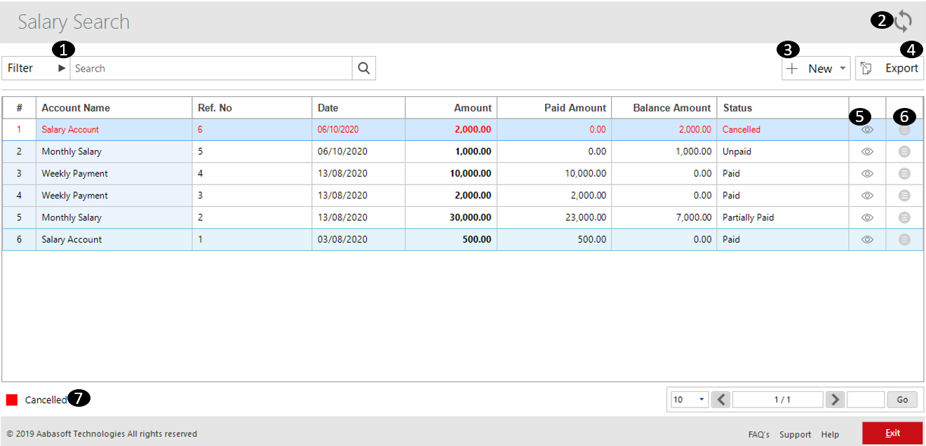 Menus Available In Salary Search