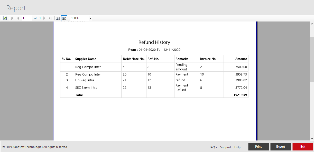 Refund History Report View