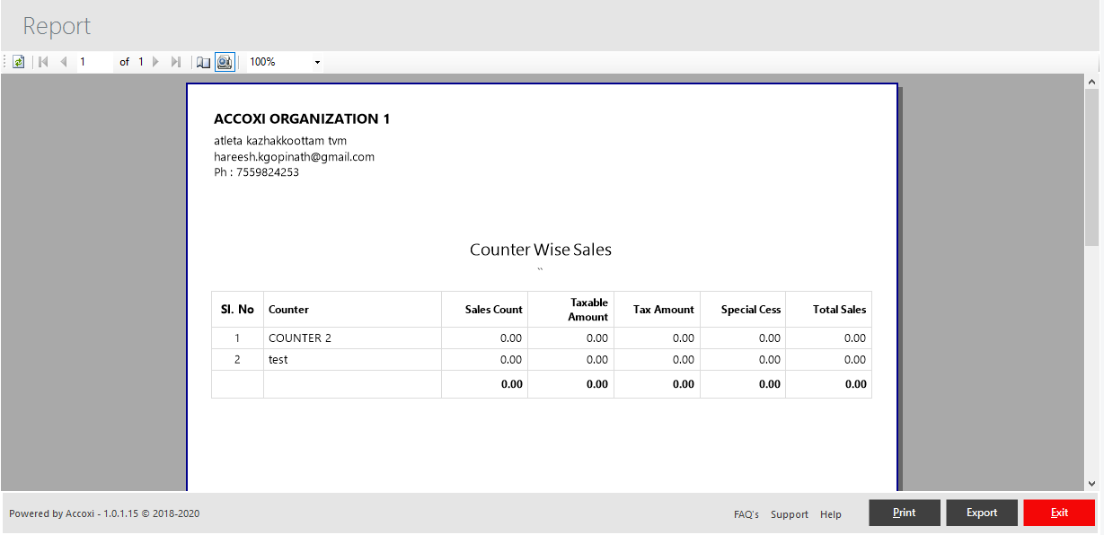 Counter Wise Sales Report View