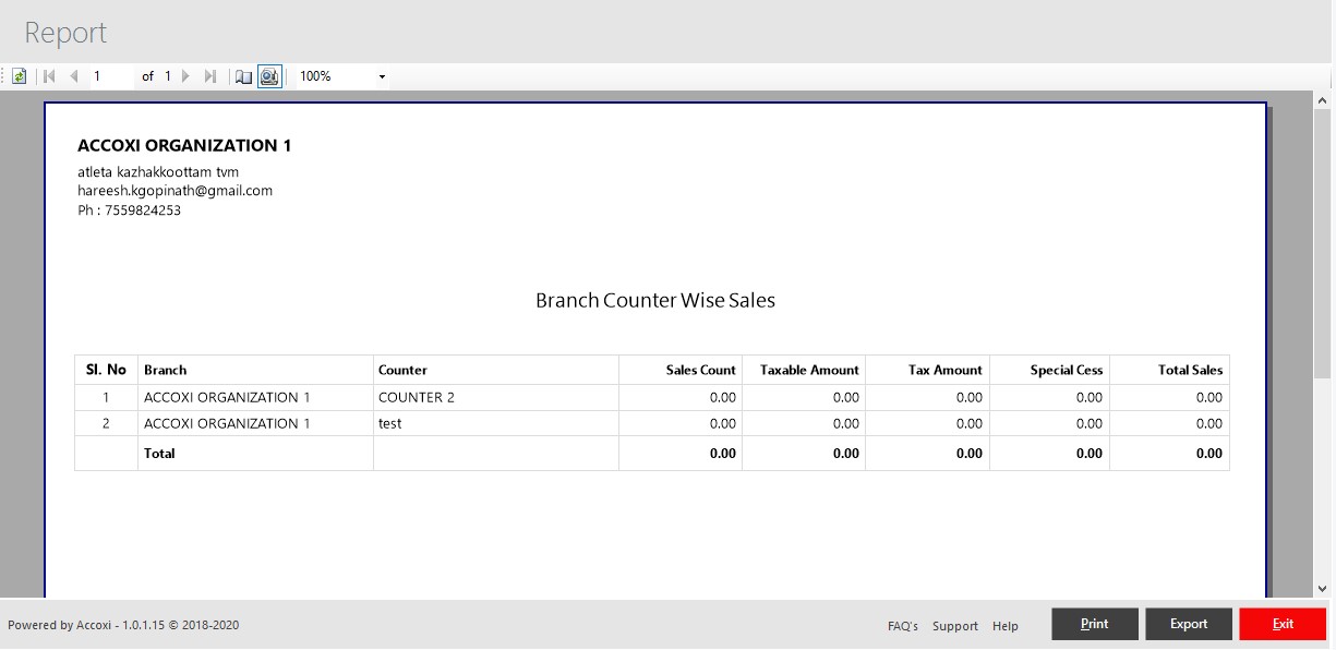 Branch Counter Wise Sales Report View