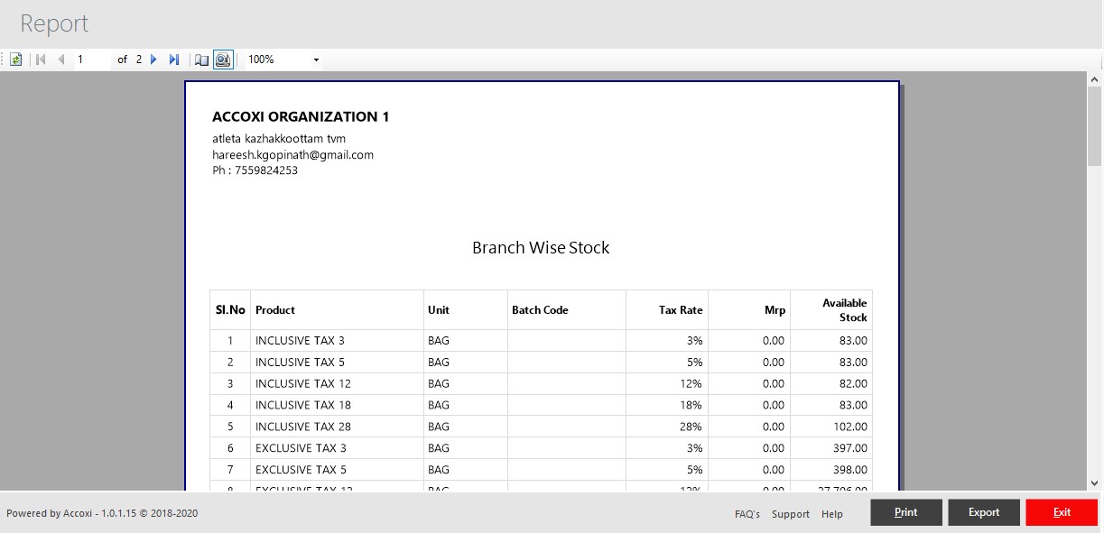 Branch Wise Stock View