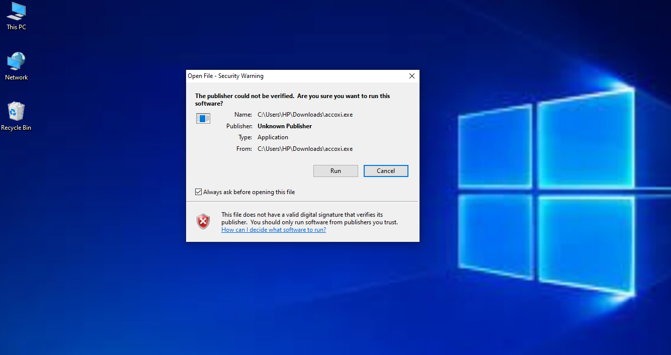 Security warning for windows 10 users  in Accoxi
