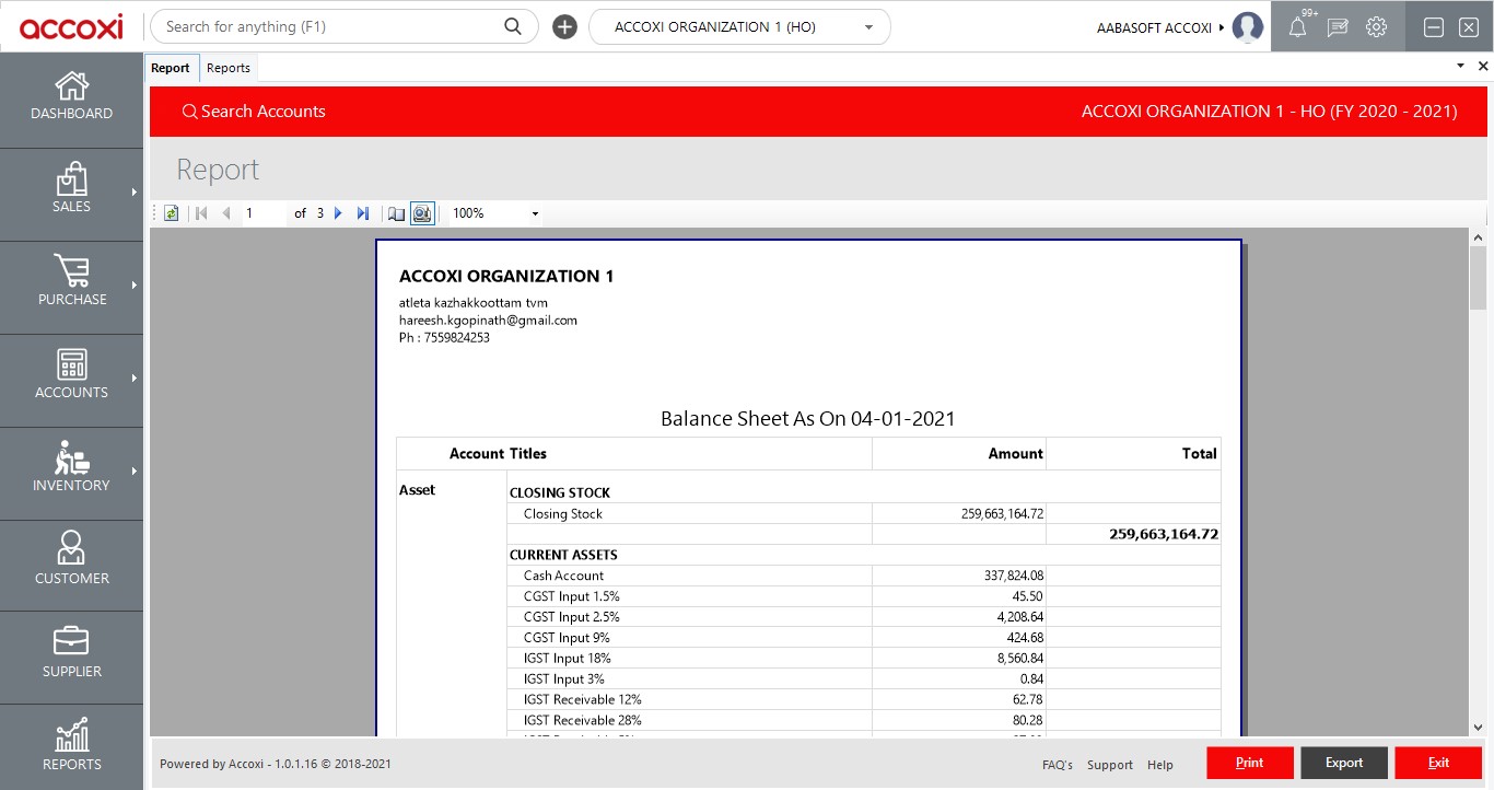 5.Balance Sheet Report