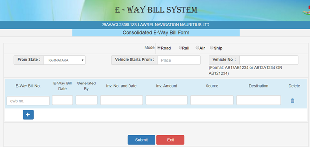 Consolidated E way bill generation - Step 3