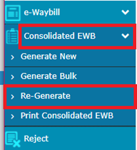 Regenerate Consolidated E way Bill