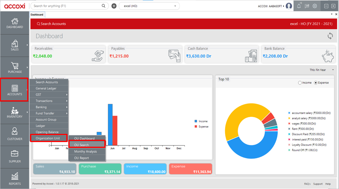 Organization Unit Search Menu Navigation