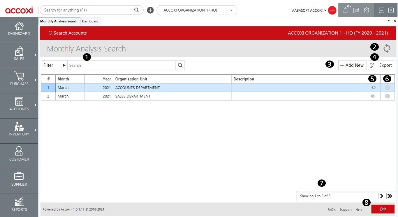 MENU’S AVAILABLE IN MONTHLY ANALYSIS SEARCH FORM