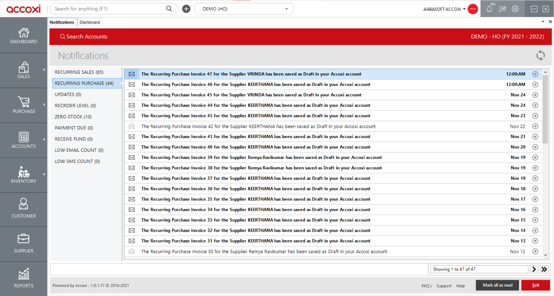 Notifications In Accoxi