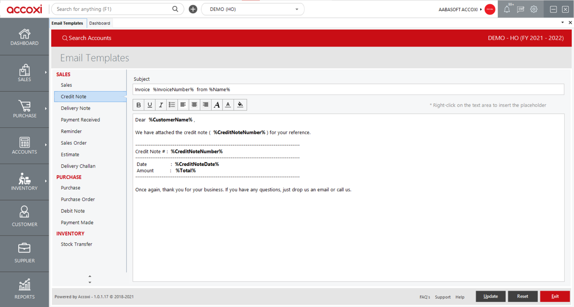 Credit Email Template
