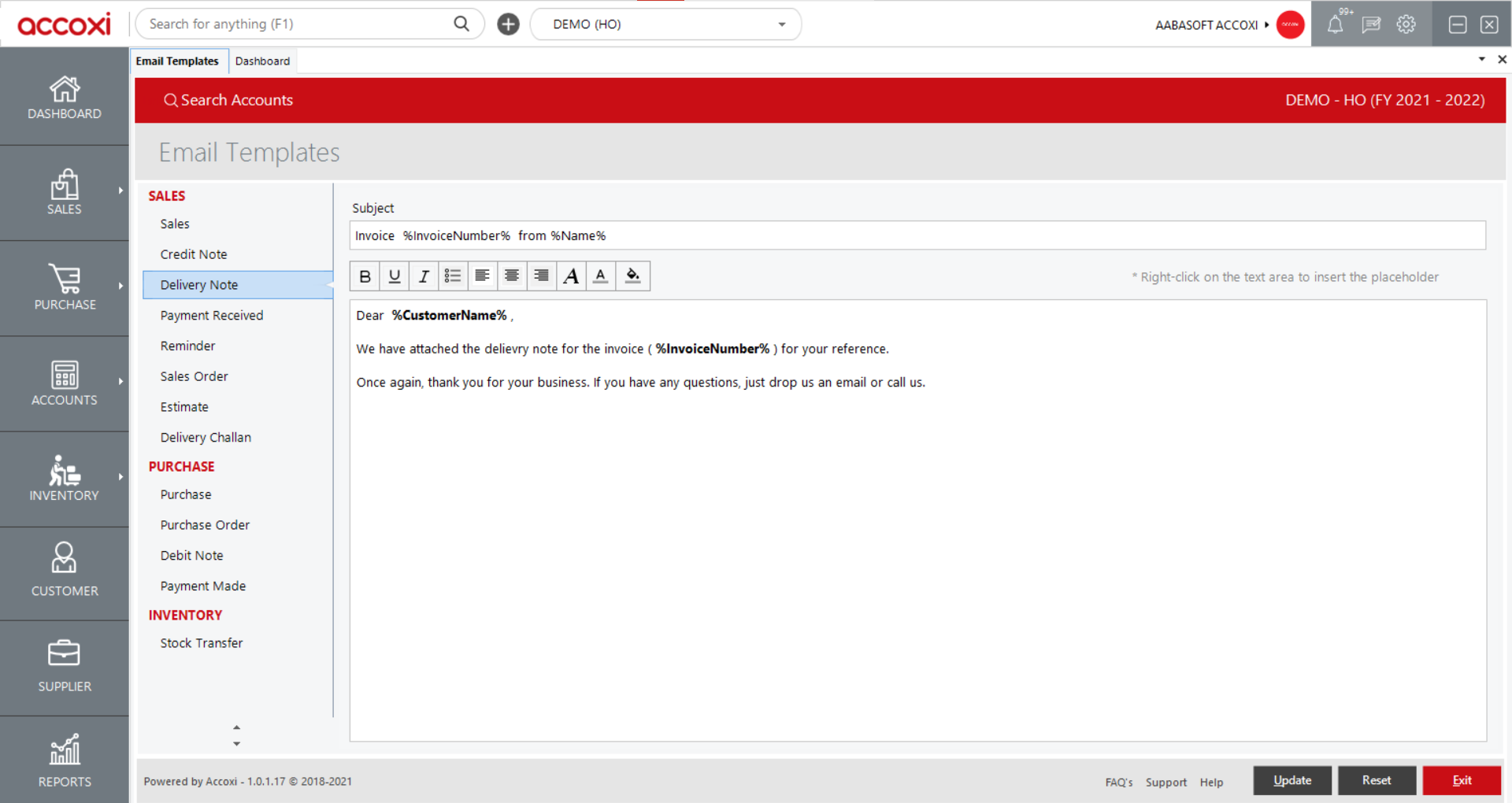 Delivery Note Email Template