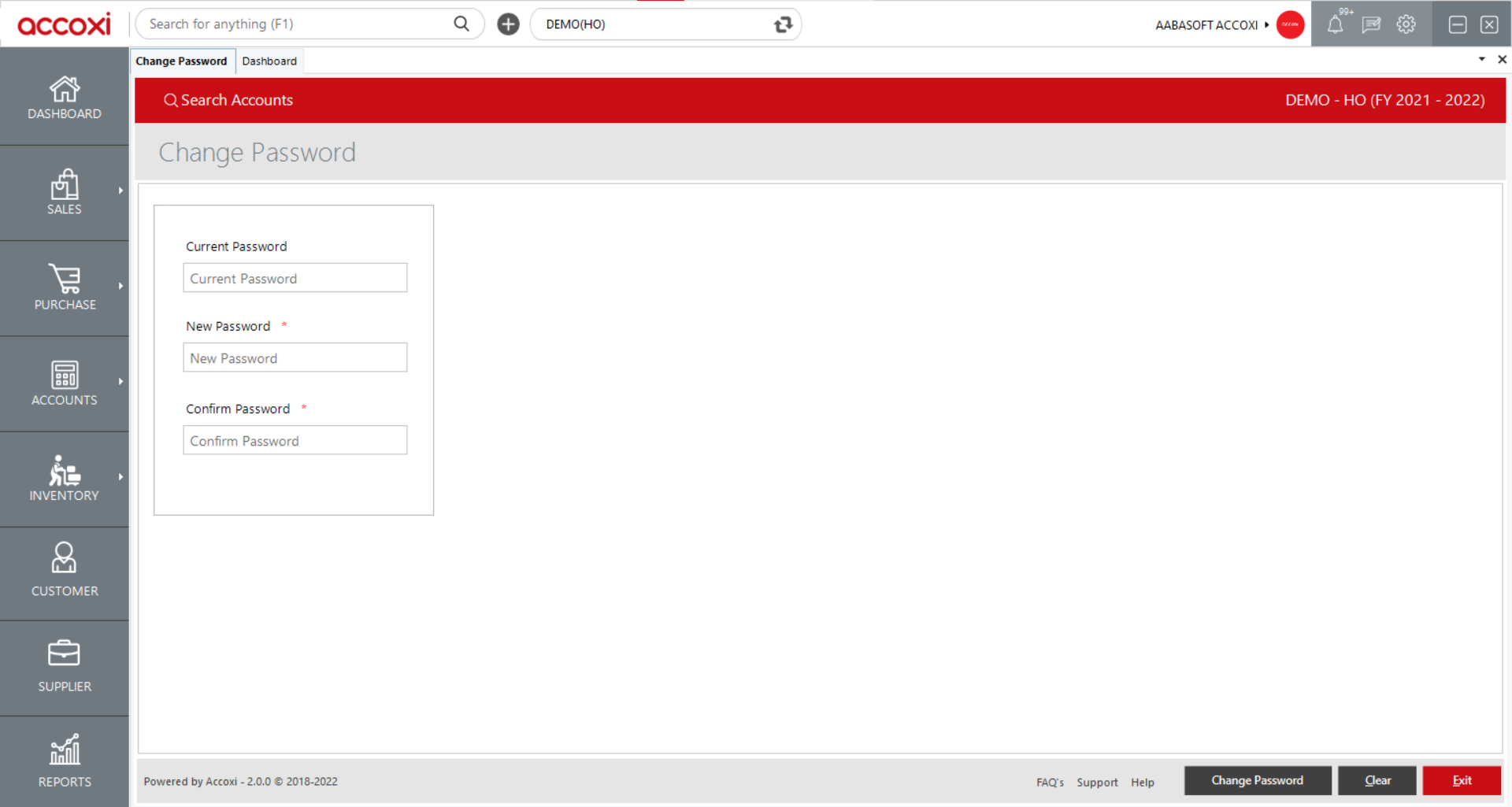 Change Password In Accoxi