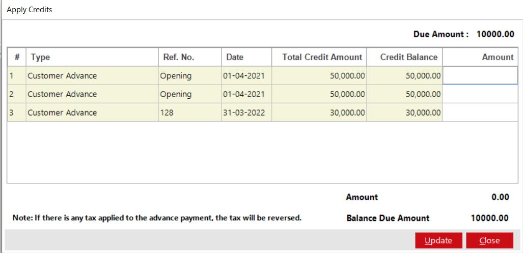 Sales Apply Credits