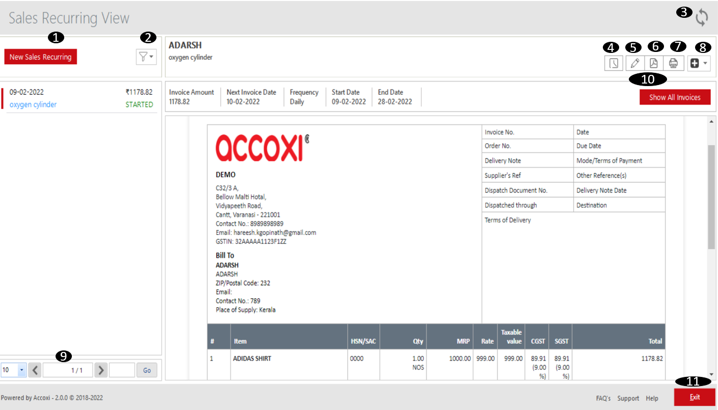 Recurring Sales View Form