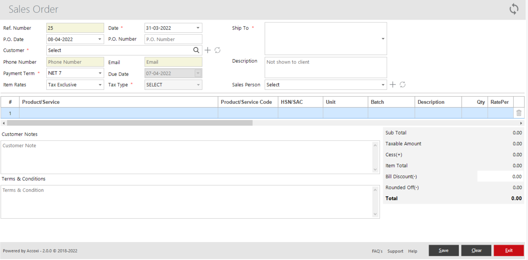 Sales Order Creation Form