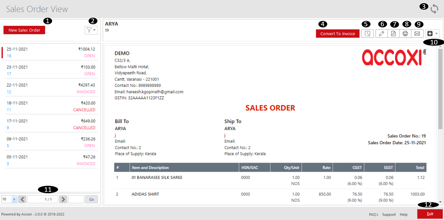 Sales Order View Form