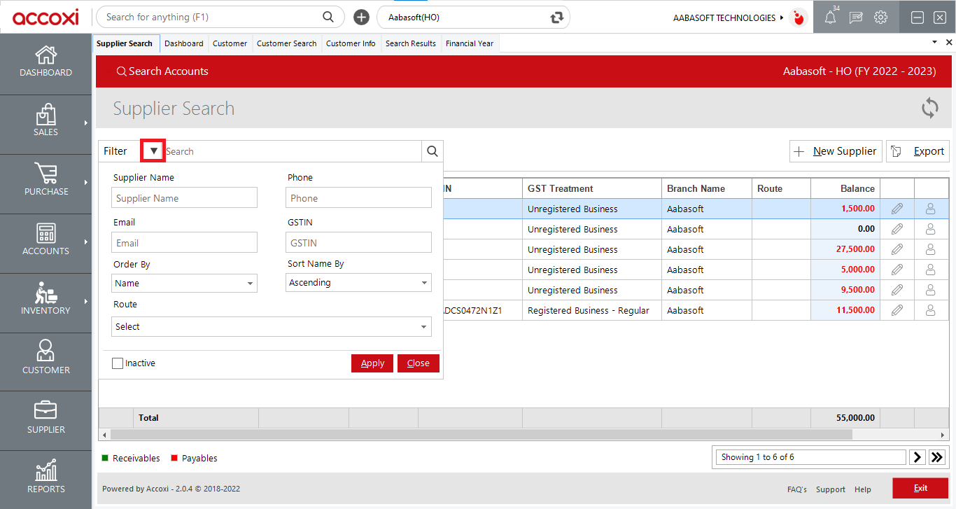 Supplier Filter