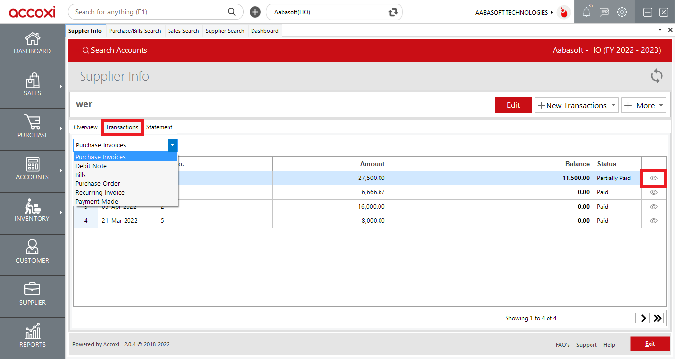Suppliers Supplierinfotransactions