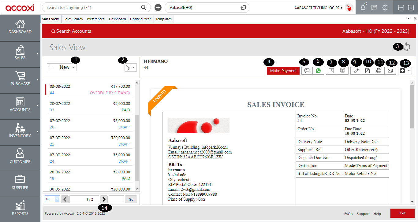 Sales Invoice View