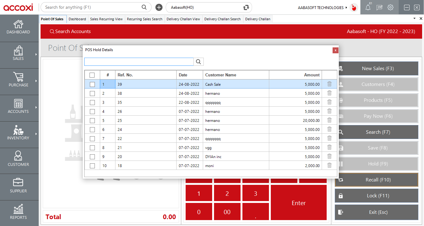 Sales POS Hold