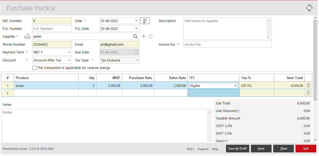 Purchase Invoice Creation