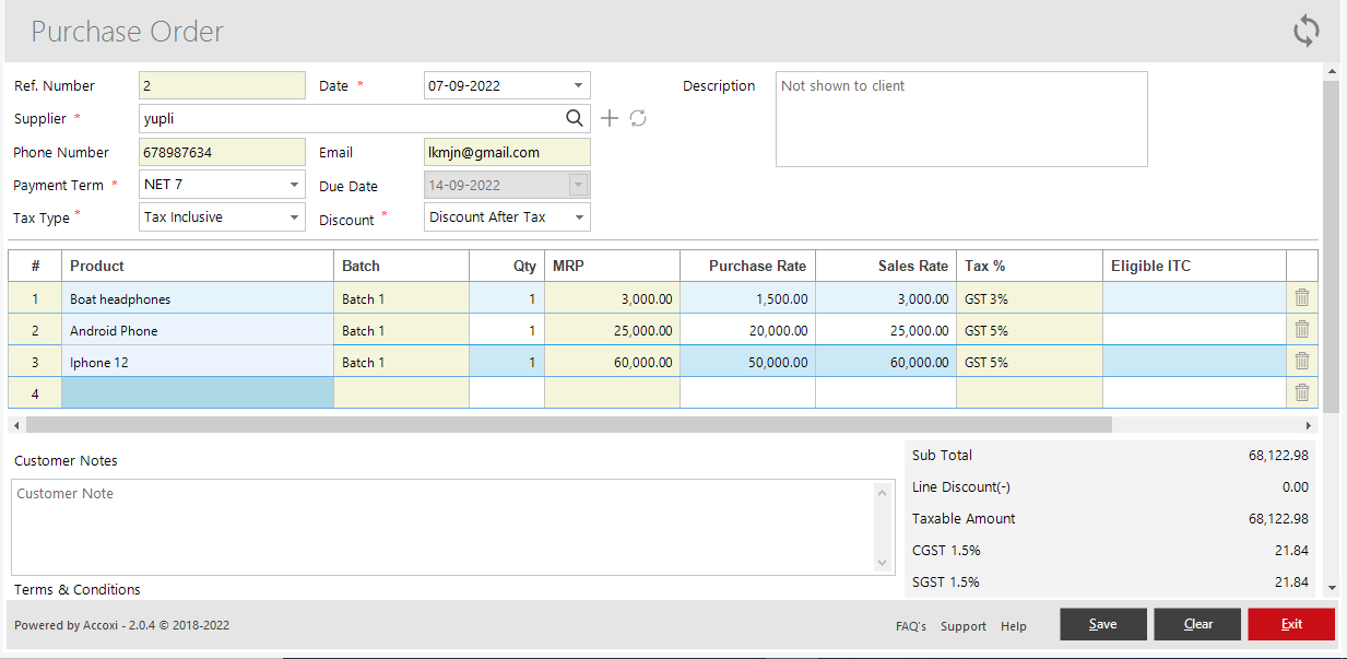 Purchase Order Creation