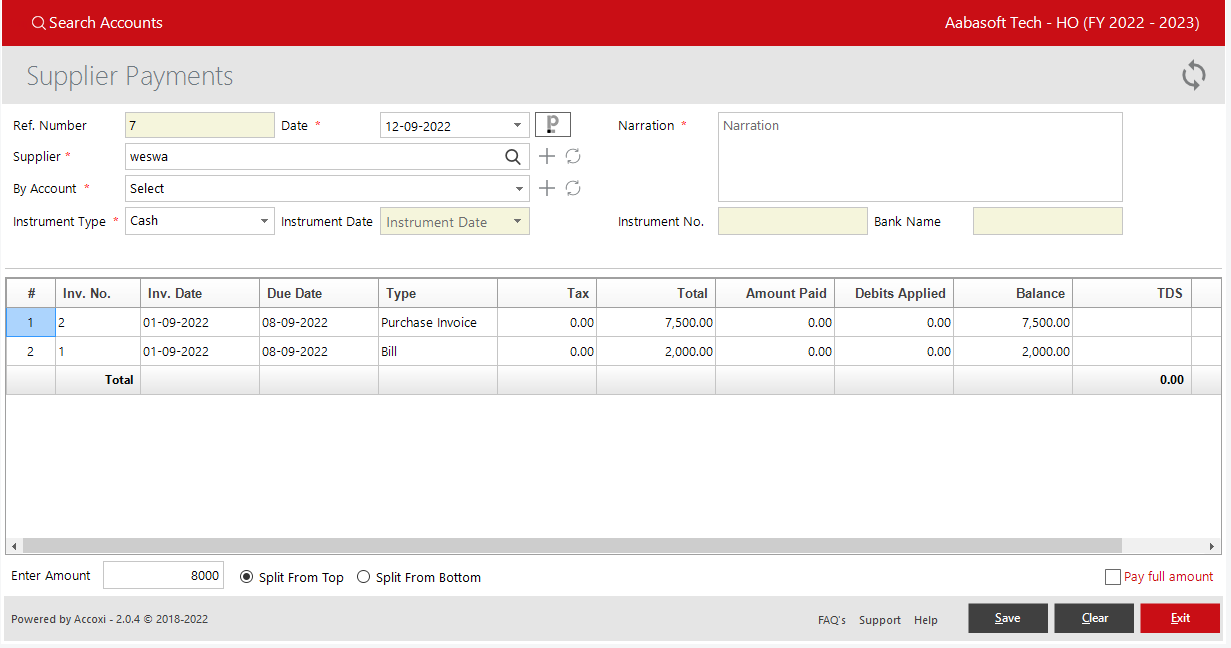 Purchase Supplier Payment