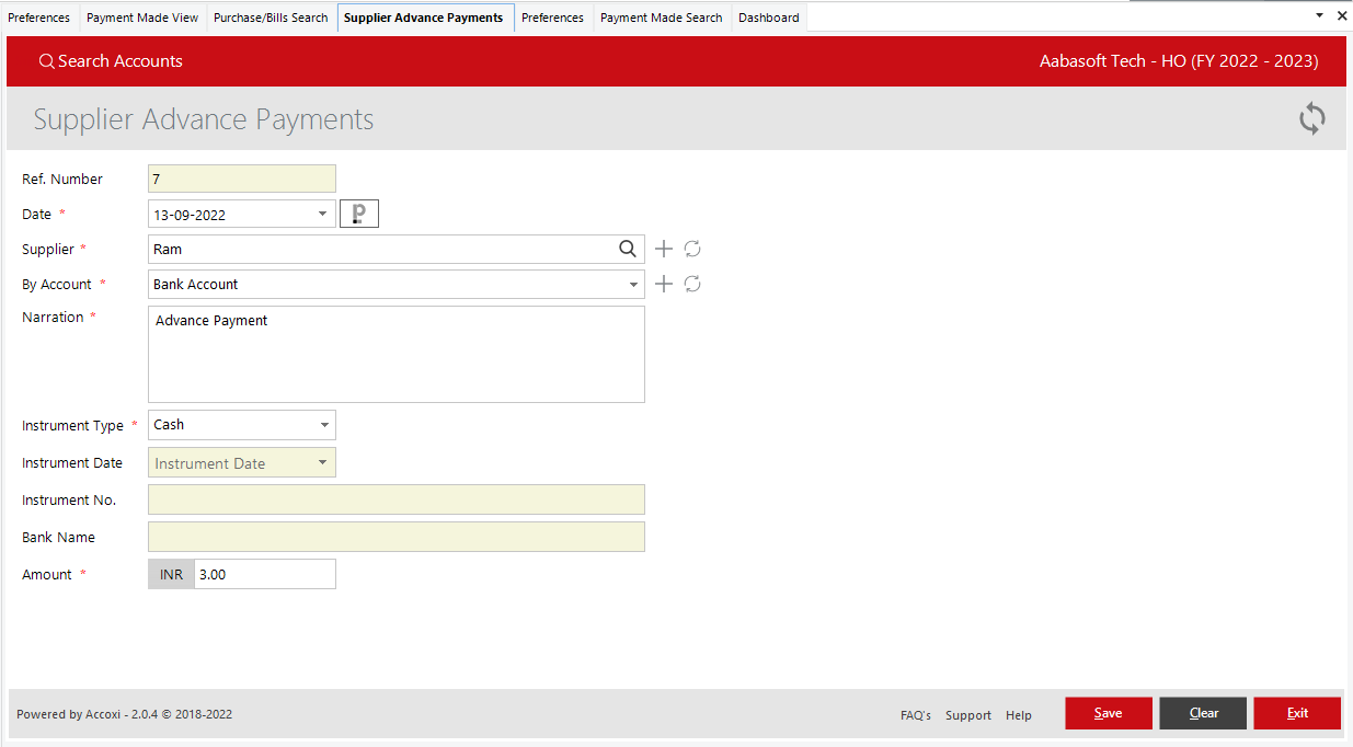 Supplier Advance Creation