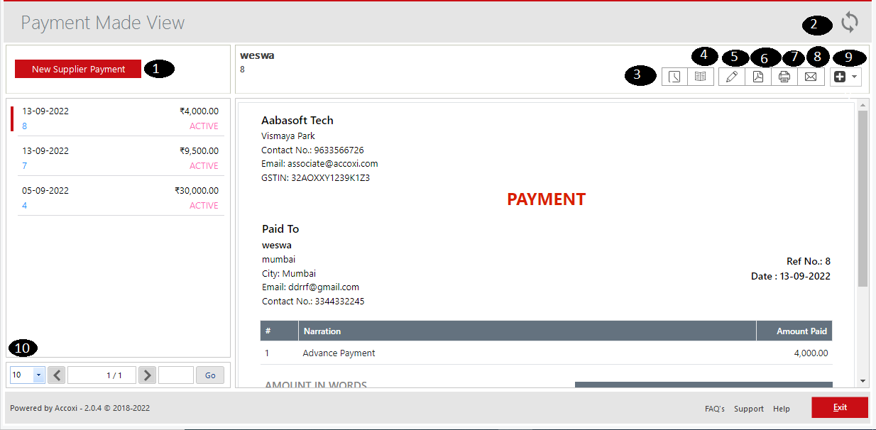 Supplier Advance View