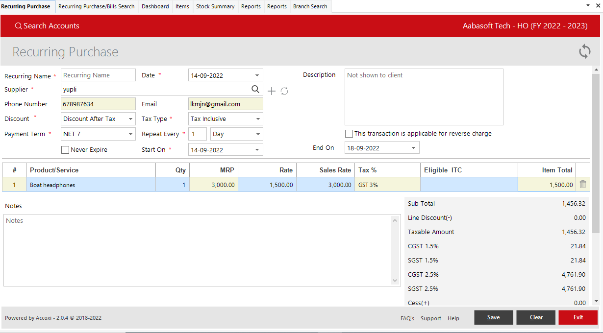 Purchase Recurring Creation