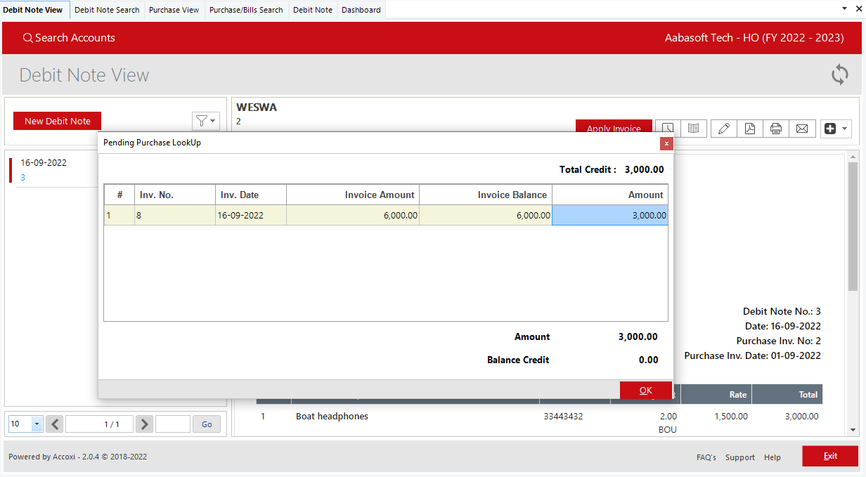 Purchase Apply Debit Invoice