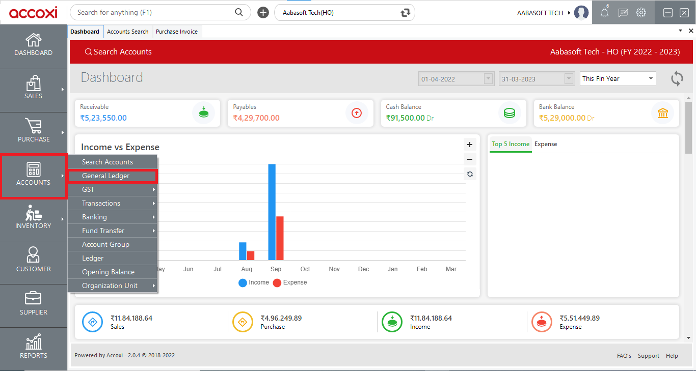 Accounts General Ledger Dash