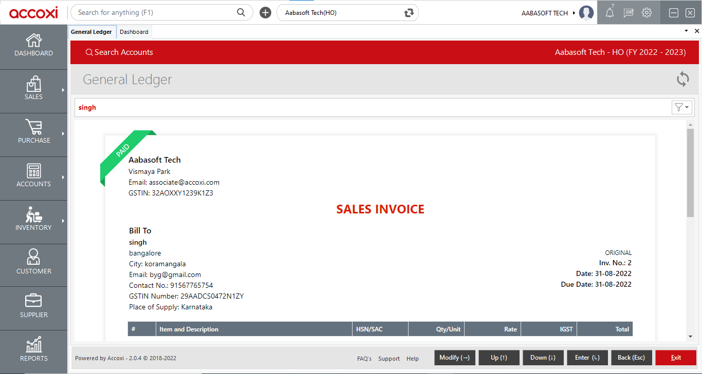 Accounts Transaction View