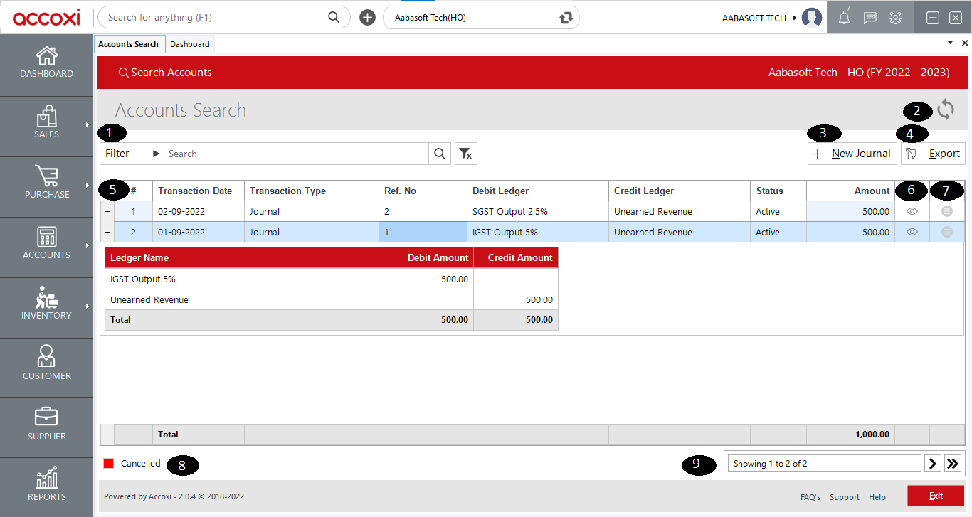 Accounts Journal Search