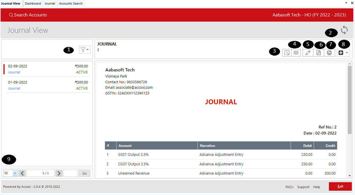 Accounts Journal View