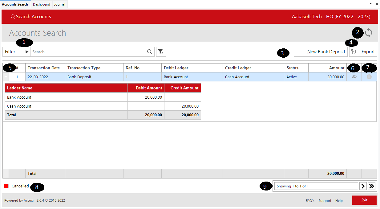 Accounts Bank Deposit Serach